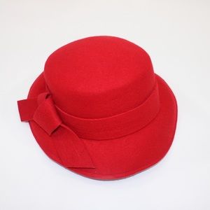 Vintage 100% Wool Bright Red floppy hat with bow